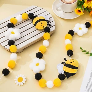Bee Felt Garland Spring Flower Daisy Hanging Bunting Garland Black Yellow Whi... - Picture 1 of 12