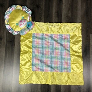 Vintage Playskool BLANKIES Snuzzles Lion Pastel Plaid Satin Plush Blanket EXCELN - Picture 1 of 9