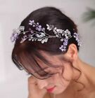 Purple Floral Tiara Crystal Rhinestone Headpiece Bridal Hair Vine Wreath Handmad