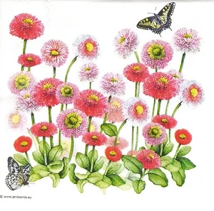 S296# 3 servilletas de papel pequeñas individuales decoupage rosa margarita flores en blanco - Imagen 1 de 4