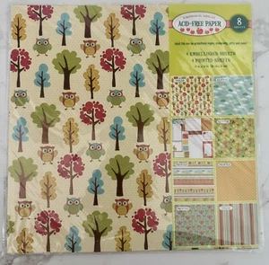 NEW Scrapbooking Paper Set - Owls, Trees, Leaves, Clouds, Etc. 8pc - Picture 1 of 3