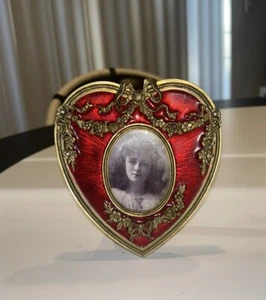Vintage Terragrafics Heart Shaped Brass Enamel Photo/Picture Frame rare big - Picture 1 of 3