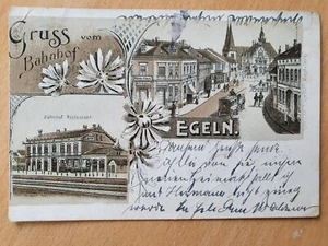 AK Egeln Litho mit Bahnhof - schlechte Qualität Knicke Schrottkarte - Picture 1 of 6