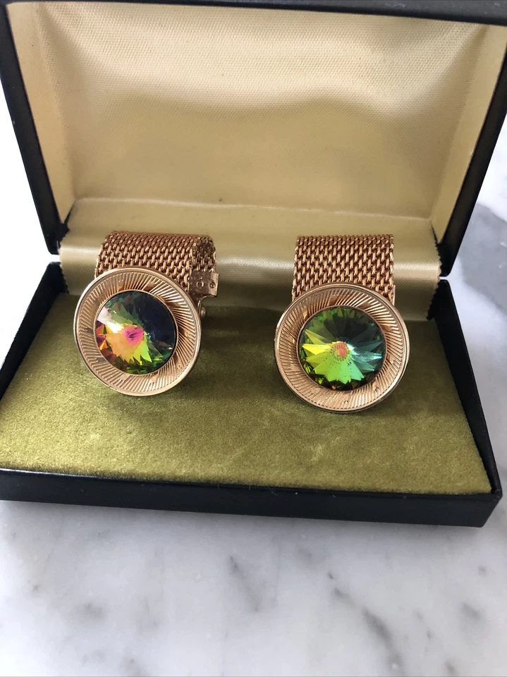 Gemelos Swank Iridiscente Estrás Tono Dorado Envoltura Alrededor Malla Discoteca De Colección Foto 1 de 4