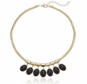 T Tahari Damen Marina Club Runde Schlangenkette Schlangenkette Halsband Gold/Jet Farbe - Bild 1 von 8
