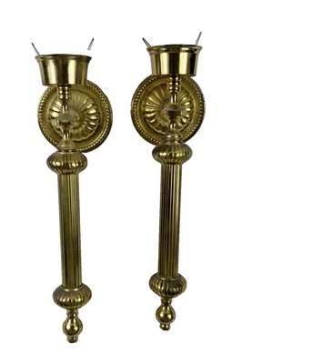 Aplique de pared de latón vintage par de candelabros ornamentado acanalado 14" decoración decorativa Foto 1 de 4