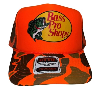 Bass Pro Shops Hat Mesh Adjustable Snapback Trucker Fishing Otto Orange Camo - Image 1 of 4