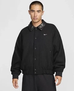 Nike Men’s Size XL Air Solo Swoosh Wool Varsity Jacket Leather Black FZ1168-010 - Picture 1 of 6