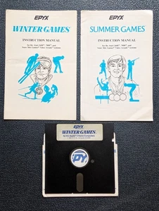 Winter Games Apple II 1985 Epyx Floppy Disk & Winter + Summer Manuals Video Game - Picture 1 of 8
