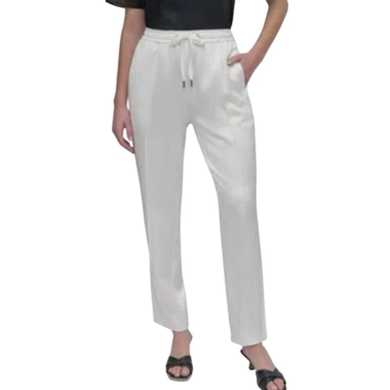 Pantalones de pierna DKNY para mujer de tiro alto con cordón a rayas en marfil Foto 1 de 1