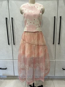 Gonna e top Simone Rocha stampa floreale tulle rosa trasparente taglia UK 8 gonna UK 6 - Foto 1 di 23