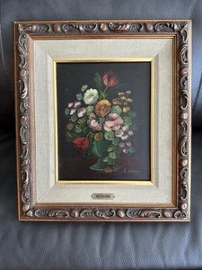 VTG ORIGINAL OIL PAINTING L. RUGGERI Beautiful Floral Black Background Framed - Bild 1 von 14