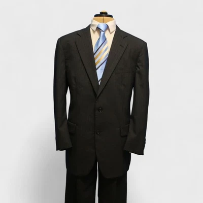 Brooks Brothers 2 Pc Suit 43L Gray Pinstripe Wool Pleated 2 Button Made in USA - Image 1 of 4