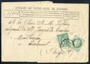 1876 Frankreich Druckband Doppelhafen 3 Cents aus Lourdes Zert. Diena - Bild 1 von 3