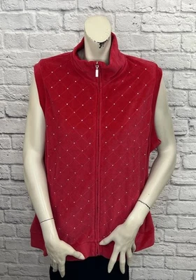 QUACKER FACTORY WOMEN'S RED EMBELLISHED VELOUR ZIP UP VEST SIZE XL - Image 1 of 4