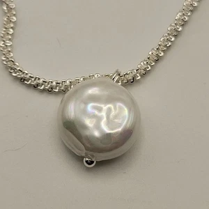 Silver Chain Necklace With Pearl Pendant. READ - Picture 1 of 5