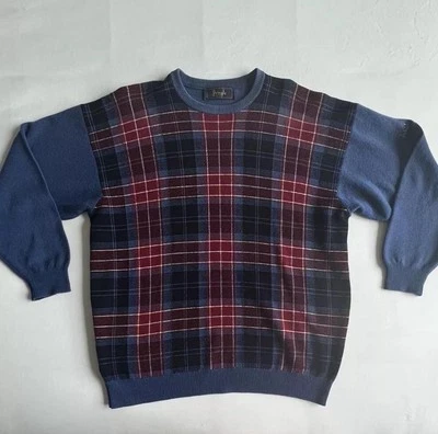 Vtg Pringle Scotland Mens Sweater MED 100% Wool Plaid Neutral Grandpa Academia  - Image 1 of 4
