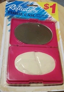 Vintage 1980s Pink Compact Tissue Holder With Mirror Tissues Purse Case MIP - Picture 1 of 4