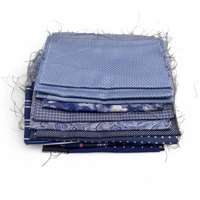 11 Piece 100% Italian Blue Silk Fabric Remnant Pieces DIY Craft Sewing - Image 1 of 4