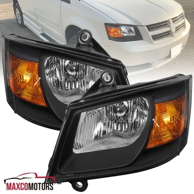 Black Headlights Fits 2008-2010 Dodge Grand Caravan Replacement Lamps Left+Right - Imagem 1 de 4