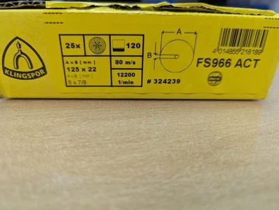 Klingspor FS966 ACT Disc 125mm 120g 324239 box of 25