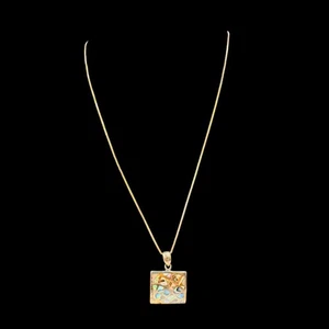 Vtg Abalone Shell Mosaic Square Pendant Sterling Silver Gold Tone Necklace Sea - Picture 1 of 24