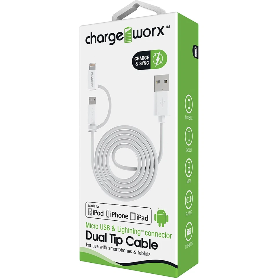 Dual Tip Quick Charging Data Cable for Apple iPhone with Micro USB Ex-Display - Image 1 of 1