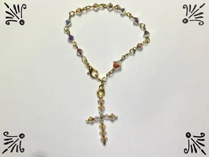 Handcrafted Child 6” Gold Rosary Bracelet MADE WITH Swarovski Crystal ABX2 - Picture 1 of 3