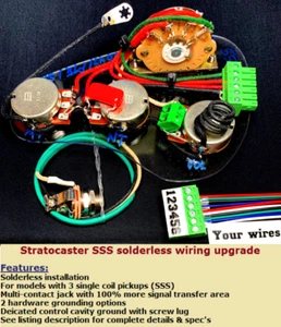 Stratocaster Solderless [SSS] Wiring Upgrade + Gilmore Switch + Treb Bleed Switch - Bild 1 von 9