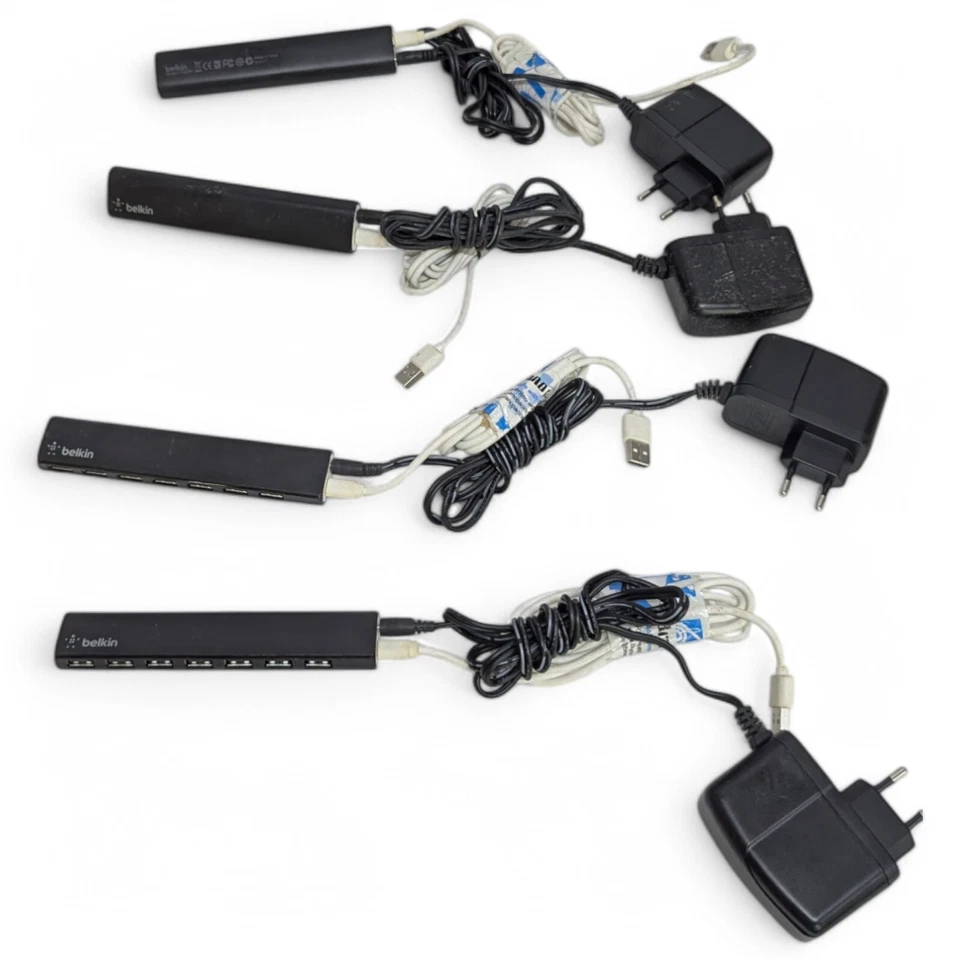 4 Pcs USB 2.0 Ultra Slim Powered Hub + Adapter 7 port Mobile small BELKIN F4U041 - Image 1 of 4