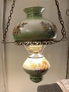 Vtg 36" Iredescent Hanging Gone With the Wind Style Hurricane Lamp Floral Roses - Picture 1 of 24