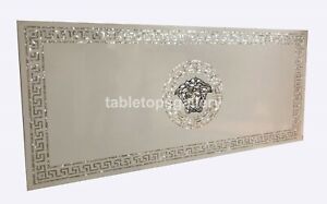 6'x3' Marble Desginer's Dining Table Top Mother of Pearl Versace Logo Decor W359