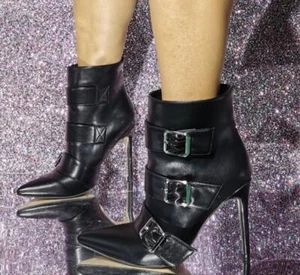 Womens Fashion Sexy Pointy Toe Buckle Strap Ankle Boots Party High Heels Shoes - Picture 1 of 5