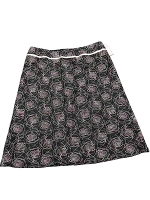 NUEVO CON ETIQUETAS Dressbarn Negro Lino Rayón Midi Línea A Falda Bordada Ribete Satinado Para Mujer Foto 1 de 4