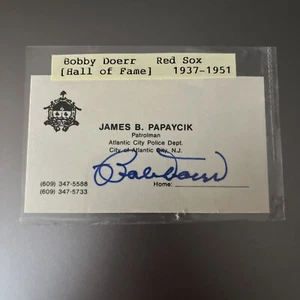 BOBBY DOERR RARE POLICE BUSINESS CARD AUTOGRAPHED SIGNED AUTO BASEBALL CARD - Picture 1 of 1