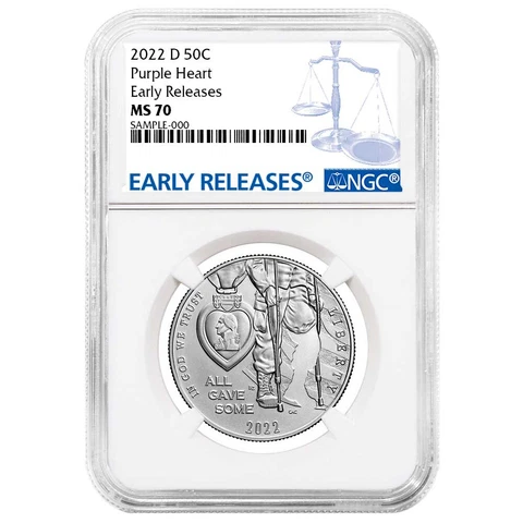2022-D 50c National Purple Heart Hall of Honor Uncirculated Clad Half Dollar NGC Cover