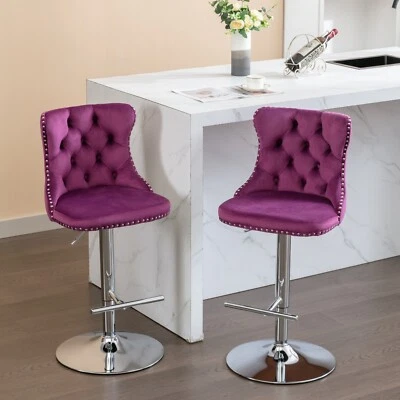 Set of 2 Swivel Bar Stools Adjustable Counter Height Upholstered Dining Chair - Image 1 of 4