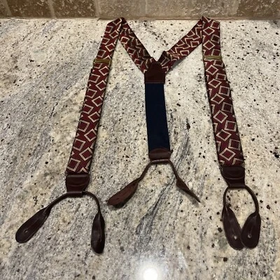 Tirantes tirantes vintage americano rojo dorado seda hombres cuero marrón hechos en EE. UU. Foto 1 de 4