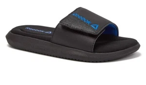Reebok Boys Slides Black & Blue Adjustable Strap Memory Foam Sandals Sz 13 - Picture 1 of 5