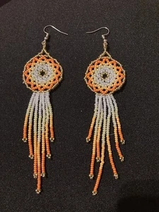 Handmade Beaded Earring Set Native Cora Aztec Dream Catcher Dangle - Picture 1 of 4