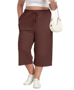 Women's Plus Size Capris Wide Leg Crop Casual Pants Comfy Summer Pants with P... - Picture 1 of 6