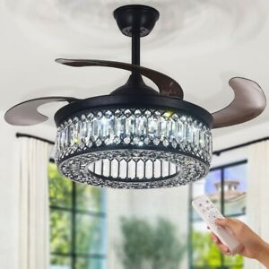 42" Retractable Ceiling Fan Light LED 3-Color 3-Fan Speed Chandelier w/ Remote