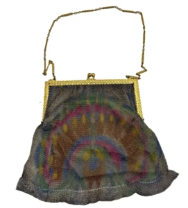 Whiting & Davis Rainbow Peacock Wire Mesh Cocktail Purse Rare - Picture 1 of 7