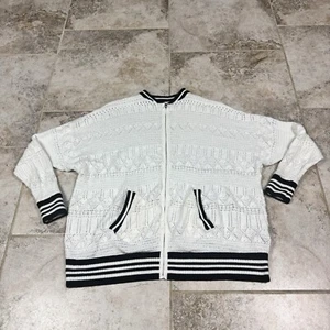 Abercrombie Fitch Crochet Zip Cardigan Sweater Womens M/L White Letterman Class - Picture 1 of 12
