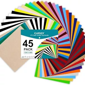 45 Pcs HTV Heat Transfer Vinyl Bundle Sheet 12x10 Iron on Vinyl for DIY T-Shirts - Picture 1 of 7