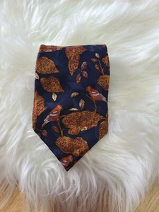Tango by Max Raab Navy Blue Floral/ Birds 100% Cotton Neck Tie - Picture 1 of 4