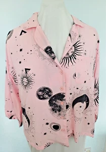ASOS DESIGN pink blouse with sun/moon/planet design size 12 - Picture 1 of 13