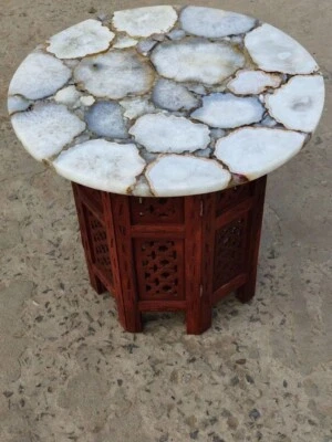 16"x16" Natural White Agate Custom Table/ Coffee Table/ End Table/ Sofa Table - Image 1 of 4