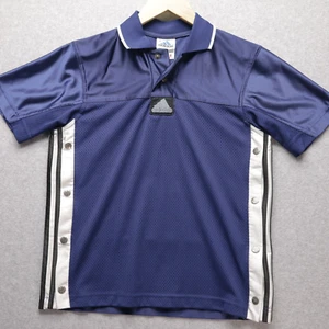 Vintage Adidas Youth M WarmUp Jersey Athletic Shirt Navy Blue Polo Snap Up 10/12 - Picture 1 of 12