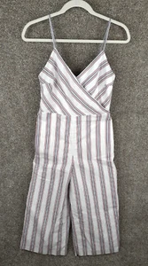 Banana Republic Jumpsuit Romper Womens 2 Petite Pink White Stripe Linen Crop - Picture 1 of 14